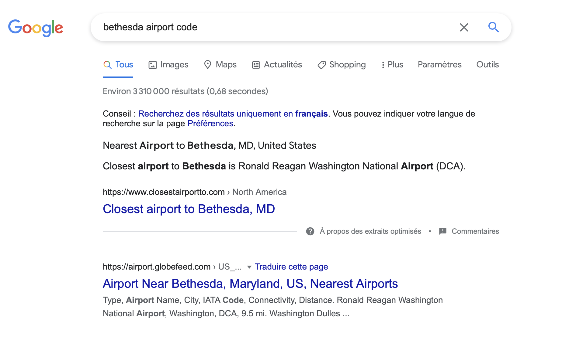 Bethesda airport code